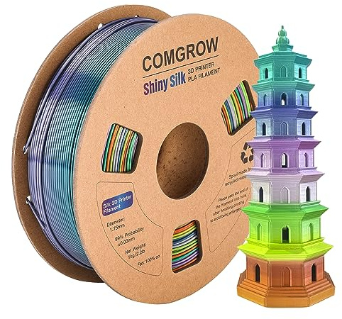 Comgrow Rainbow Colors Silk PLA 3D Printer Filament, PLA Filament 1.75mm