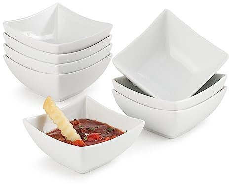 Miamolo Juego de 8 cuencos de cerámica, ramequín de crema brulee, plato de salsa de soja, tazas de salsa para condimentos de fiesta, para hornear, ramequines pequeños, aptos para horno