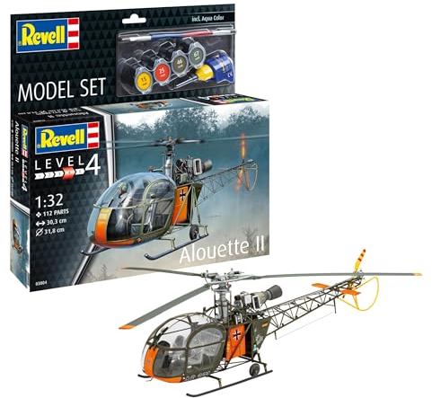 Revell Modellbau, Model Set Alouette II Helikopter, Maßstab 1:32, 191 Teile, Ab 12 Jahren, Detailgetreues Modell, Hubschrauber Modell Bausatz, Bastelset