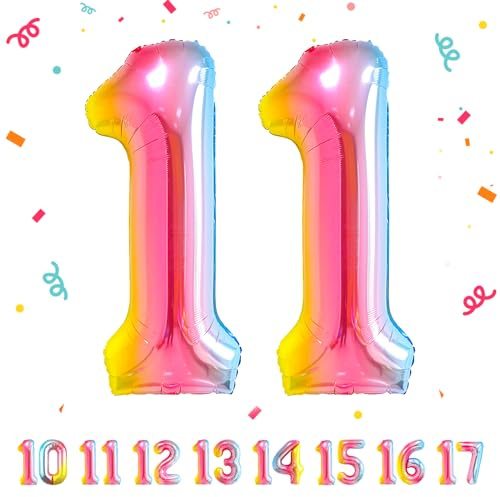 Palloncini Compleanno Arcobaleno 11 Anni - Decorazioni per Uomo Donna - Pallone Numero Gonfiabile in Foil Beige 40 Pollici