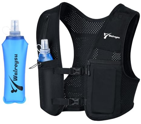 Running Vest for Women & Men, Adjustable Elasticated Sternum Straps Vest with 500ml Soft Flask, Fast and Free Reflective Running Vest, Designed for Running Marathon Trail Race Jogging Cycling