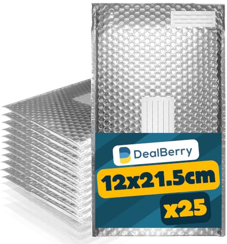 25 Pack Padded Bubble Envelopes - Bubble Wrap Envelope - Poly Bags for Shipping Packaging Mailing - Envelopes Peel and Seal - Address & Return Box (Silver, 12x21.5cm)