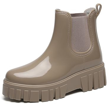 AONETIGER Gummistiefel Damen Regenschuhe Wasserdicht Halbhoch Segelstiefel rutschfest Regenstiefel Bequem Chelsea Boots Mode Gartenschuhe (Braun,38EU)