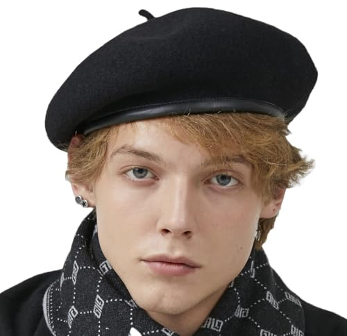 Gajaous Vintage Berets for Women, 100% Wool French Beret Hat, Soft Satin Lining with Classic Black Leather, Adjustable Beret Hats for Women Girls Lady