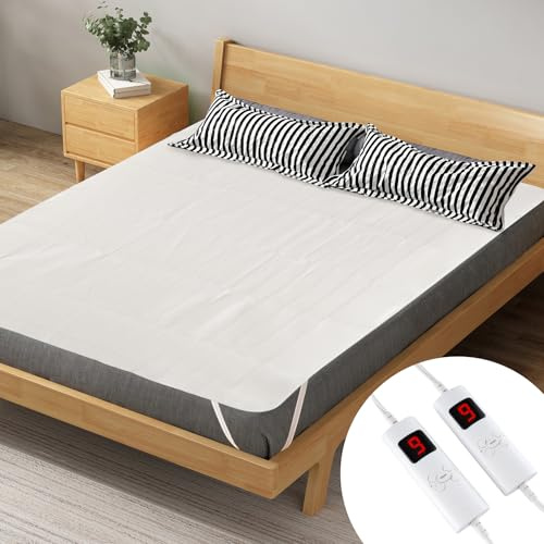 COSTWAY Heated Mattress Pad King Size, Zone Heating Electric Mattress Pad with Dual Controllers, 9 Heat Settings & 9-Hour Auto Off, Machine Washable Bed Warmer for up to 10 Inches Mattress, 80â x 78â