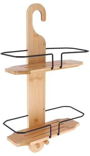 Tendance - Serviteur à Suspendre 2 tablettes en Bambou et Métal - Bambou/Noir - Salle de Bain - Accessoire Utilitaire