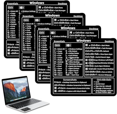 OHREN 4 Piezas Pegatinas de Acceso Directo de Teclado de Referencia rápida, sin residuo de Adhesivo, para Windows PC, Adecuado para Cualquier PC, portátil o Escritorio (7 x 8 cm)