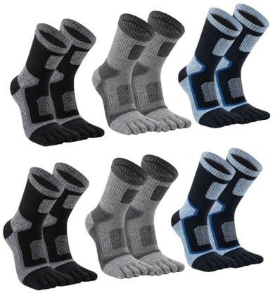YOYADOY Calcetines deportivos para hombre con cinco dedos transpirables y antiampollas, cómodos calcetines de algodón para correr, senderismo, senderismo, senderismo, calcetines deportivos, 6 pares