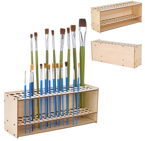 FREEBLOSS 3 Stück Pinselhalter Aus Holz Mit 67 Löchern Tischständer Pinselorganizer Halterung Für Stifte Pinsel Buntstifte Künstlerbedarf Organizer Für Den Tisch