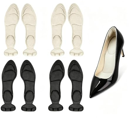 AYZDJ 4 Paires de Semelles Intérieures pour Femmes – Insert Amortissant pour Talons Hauts et Chaussures Grandes, Noir & Beige, Réducteur de Taille pour Chaussures Trop Grandesr