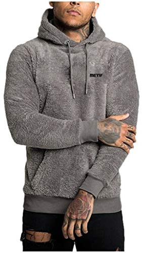 Genérico Sudadera de Manga de Doble Cara Suéter con Capucha de Felpa Tops Cálidos Invierno Hombres Largos Abrigos y Chaquetas para Hombres (Grey, M)
