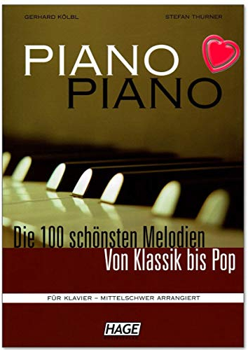 Piano Piano 1 mittelschwer - 100 schönsten Melodien von Klassik bis Pop - für Klavier mittelschwer arrangiert - Notenbuch mit bunter herzförmiger Notenklammer - EH3643 - ISBN: 9783930159888