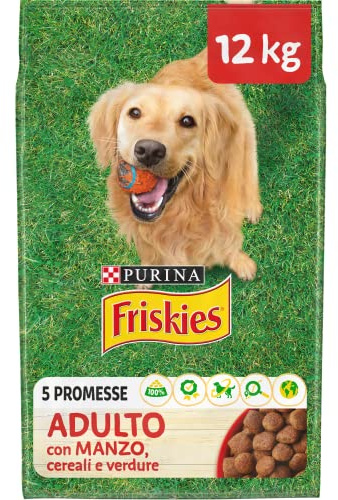 FRISKIES Crocchette Cane Adulto con Manzo, Cereali e Verdure - Cibo per Cani Secco Bilanciato, Confezione da 12 kg