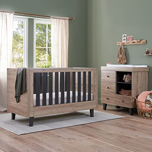 Tutti Bambini Como Nursery Furniture Set (2 Piece) | Convertible Baby Cot Bed & Baby Changing Unit Chest of Drawers | Bedroom Furniture Set | Distressed Oak/Slate Grey