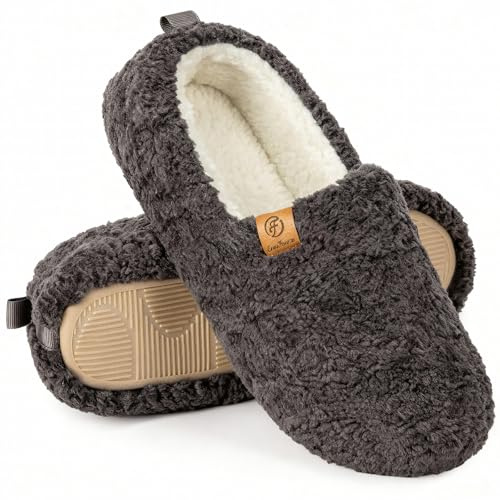 EverFoams, Pantofole da donna chiuse, pelose, morbide e comode, in shearling sintetico e memory foam, per uso in casa e in interni, Grigio scuro, 36/37 EU