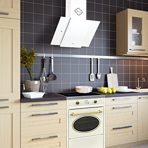 GURARI GCH E 612 Cr r + GCH S 171 WH 60, cucina a libera installazione a vetro Ceramica retrò 60 cm, fornello da 60 L, crema + cofano aspirante, cofano per aria di scarico/aria di ricircolo