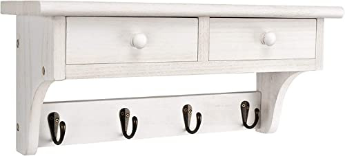 Emfogoo Porte Manteau Mural Bois avec 4 Crochets, Patere Murale avec 2 Tiroir, Porte Clef Mura, Porte Manteau Enfant pour Salon, Chambre à Coucher, Salle de Bain