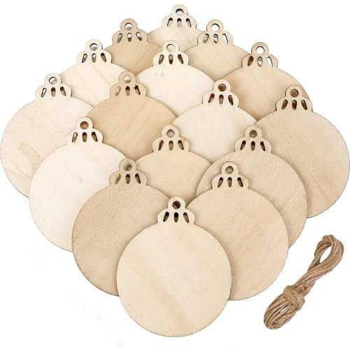 10 Pieces Christmas Wooden Baubles Round Wood Slices Wood Disc Natural Wood Slices Holiday Hanging Ornaments Baubles for DIY Crafts Christmas Tree Decoration, Round Baubles