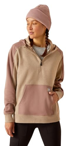 ARIAT Wms RBR Over Sized 1/2 Zp Hood Otml/Antr Felpa con Cappuccio, Farina d'avena Erica/Corna, XS Donna