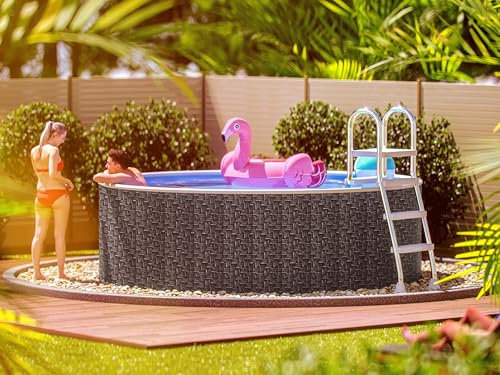 poolomio® stålväggspool rund 460 x 120 cm rotting | Robust trädgårdspool som uppställningsbassäng eller inbyggd pool | stödpool komplett set med innerfolie 0,5 mm, skimmer och inloppsmunstycke