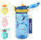 wooshwa Trinkflasche Kinder, Auslaufsicher Einhandöffnung, Wasserflasche mit Strohhalm für Kindergarten Schule und Sport, Tragegriff BPA-frei Spülmaschinenfest 600ml, Meerestiere