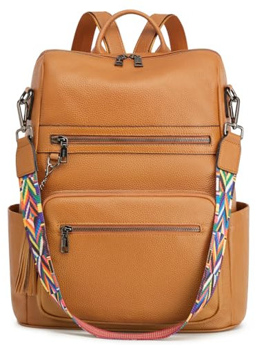 Kattee Damen Rucksack aus Weichem Leder mit 14-15 Zoll Laptopfach und Gepäckhülle Umwandelbare Schul-Umhängetasche