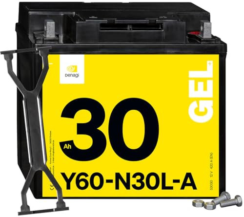 Denagi 53030 GEL Y60-N30L-A Motorradbatterie 12V 30Ah, wartungsfrei versiegelt vorgeladen