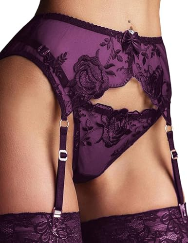 Ensemble porte-jarretelles et string pour femme sexy en dentelle, ensemble de lingerie avec jarretelles transparentes, jarretières avec 4 clips métalliques ajustables pour bas érotiques