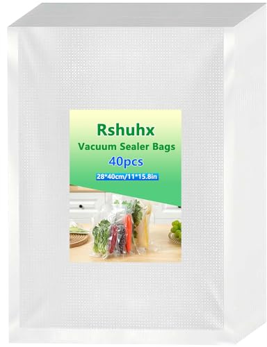 Rshuhx vakuumpåsar 28 x 40 cm 40 påsar 200 µm vakuumpåsar för mat för alla vakuumförseglare och sous vide lämpliga fryspåsar BPA-fria för kött vegetariskt kylskåp hushåll kök