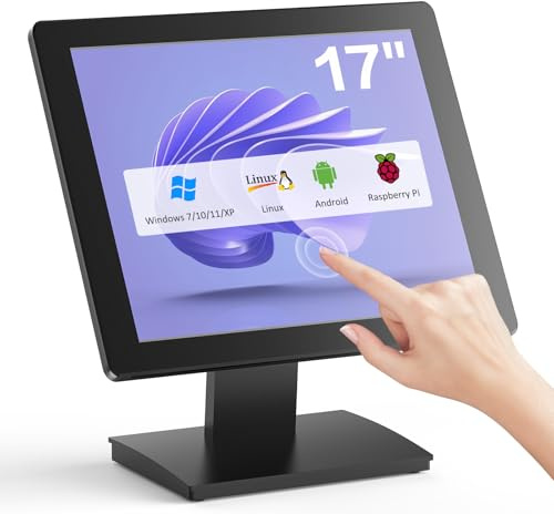 NewHail Monitor de pantalla táctil POS de 17 pulgadas, pantalla táctil capacitiva Full HD de 1280 x 1024 con entrada HDMI/VGA, soporte de metal resistente, para venta al por menor, restaurante, bar