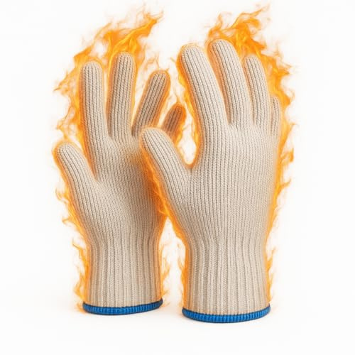OIXEYA Gant Four Anti Chaleur, 1Paire Gant Barbecue, Résistant à Chaleur Coton Tricoté Épais Pour Friteuse à Air, Barbecue, Jardinage