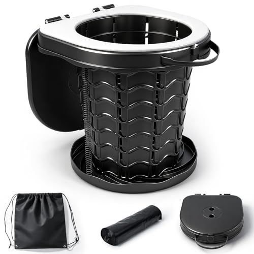 Soontrans WC Portatil 325 × 345 × 320 MM para Niños y Adultos, Inodoro Portatil Robusto Soporta hasta 100 kg, WC Portatil Camping con Tapa para Familias Excursiones y Viajes en Coche, Negro