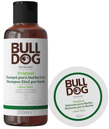 Bulldog - Cuidado Facial para Hombres - Kit Rutina Cuidado de Barba Larga, Champú & Acondicionador de Barba 200 ml + Bálsamo para Barba 75 ml
