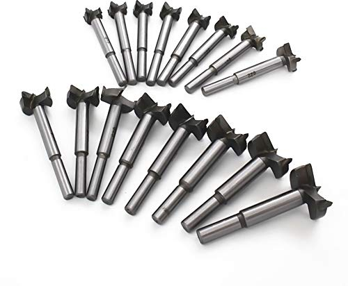 Meichoon Forstnerbohrer 15-35 mm, 16 Stück, Kohlenstoff-Hochgeschwindigkeitsstahl-Holzbearbeitungswerkzeug, Holzplatten, Flache Flügelbohrung, Scharnier, Hartmetall-Bohr-Sets DC01