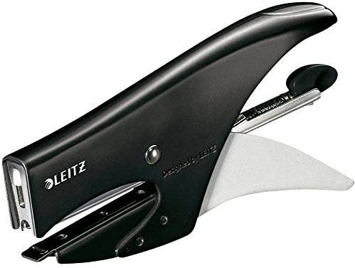Leitz Pince Agrafeuse, Capacité 15 Feuilles, Corps en Métal Ergonomique, Agrafes Incluses, WOW, 55312095 - Noir