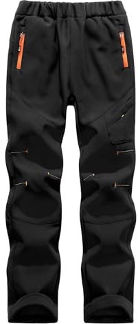 Echinodon Kinder Softshellhose Gefüttert Hose Wasserabweisend Winddicht Jungen Mädchen Outdoorhose Wandern Freizeit Hose Herbst Winter Schwarz XL