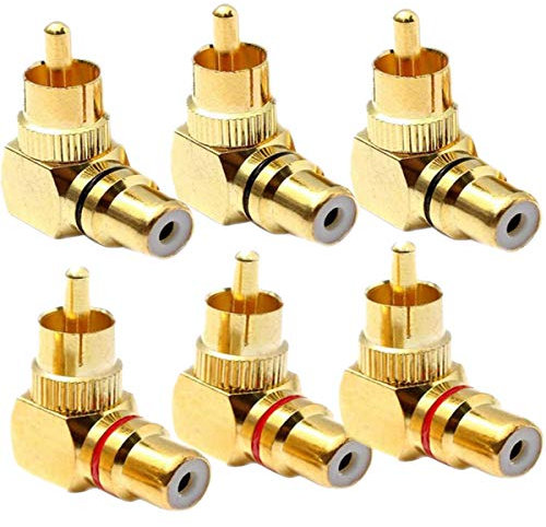 6PCS RCA maschio a femmina spina adattatore M/F placcato oro connettore per audio TV adattatore RCA a 90 gradi