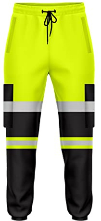 Pantalon de jogging pour homme à haute visibilité bicolore de trending babz avec bande réfléchissante et ourlet travaillé, jaune/noir, XXL
