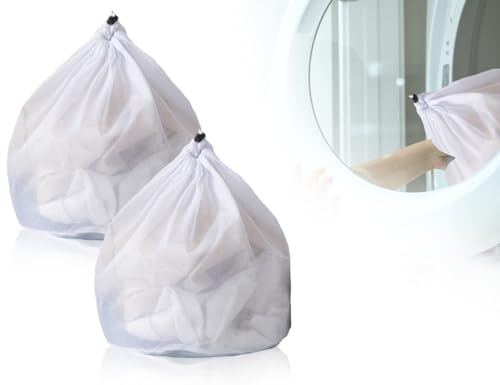 KAPSING 2 Stück Wäschenetz, 30x40cm Wäschenetz für Waschmaschine, Wiederverwendbare dichtes Mesh Wäschenetze mit Kordelstopper