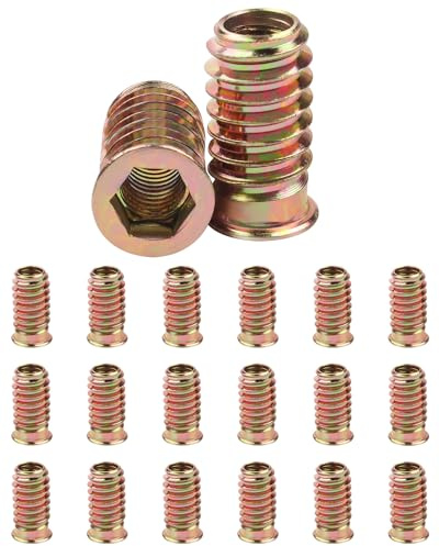 20Pcs M6 (6mm) X 25mm Threaded Inserts for Wood, Jeboler Insert Hex Socket Nuts M6 Flanged Hex Socket Nut, Zinc Plated Carbon Steel Hex Drive Head Nut for Wood Furniture