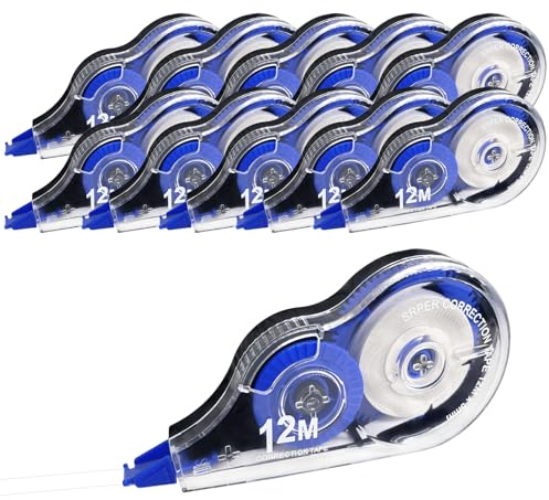 HAILUII 12-Pack Correction Tape - Easy-to-Use Applicator, 39 Feet Each, Correct Tape Roller for Marking, Crafting, Scrapbooking, Note Taking, Office and School Supplies (Black)