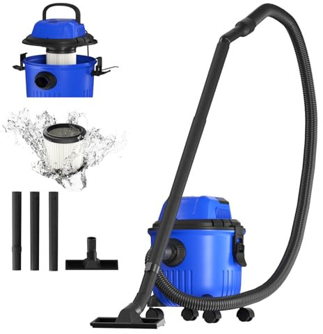 Aspirateur eau et poussière, fonction soufflerie, puissance : 2000W, bac plastique : 15L, tuyau d'aspiration : 1.5m, filtre HEPA lavable, suceur plat, pour sols durs, poils d'animaux, moquette, bleu