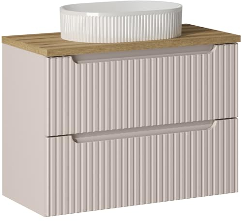 Lomadox Lavabo da bagno, 80 cm, con lavabo, cashmere e quercia, frontale scanalato