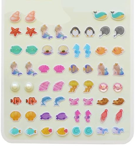 Boucles d'Oreilles Autocollantes, 30 Paires Boucle d Oreille Enfants Fille 3D Boucle Oreille Sans Trou pour Oreille, Visage (A)
