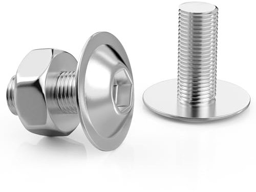 Lot de 50 vis à tête bombée M6 x 10 mm en acier inoxydable à six pans creux avec écrous et bride M6 Vis à tête plate en acier inoxydable A2 V2A ISO 7380 Vis à tête ronde Filetage complet