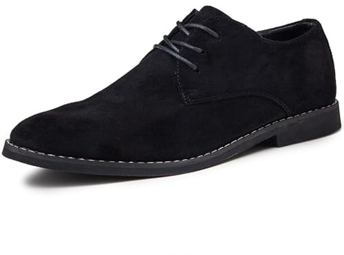 Men's Fashion British Style Suede Pointed Oxford Shoes Business Casual Comfortable Non-Slip Classic Dress Shoes (Black,8)