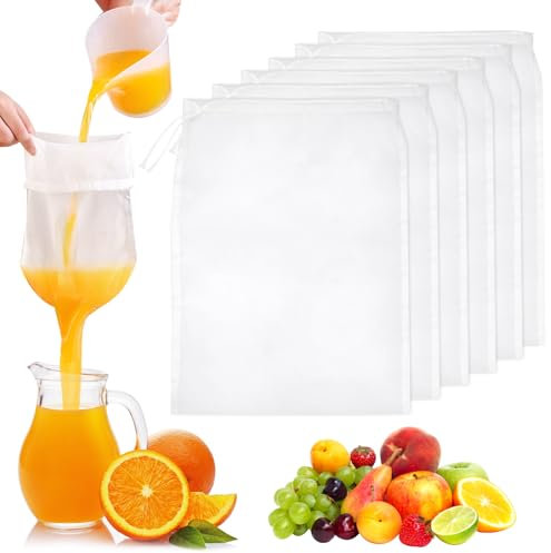 6 Pezzi Sacchetto per Latte di Noci,20x30cm Sacchetto Filtrante Latte Vegetale,Tessuto Filtrante in Nylon Riutilizzabile,Sacchetti Filtro per Alimenti,Borsa per Latte di Noci per Succo,Caffè,Formaggio