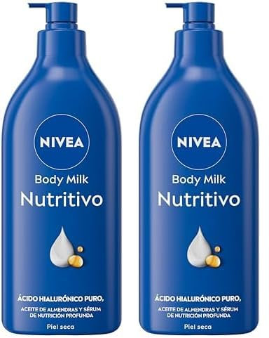 NIVEA Body Milk Nutritivo (1 x 625 ml), leche corporal que hidrata durante 72 h, crema hidratante corporal con aceite de almendras y ácido hialurónico, para piel seca (Paquete de 2)