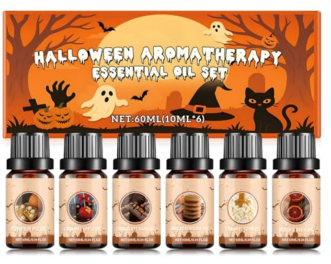 Miioto Halloween Essential Oil, Oleos Essenciais Para Difusor, Aceites Esenciales Para Difusor, Pastel Calabaza, Manzanas Acarameladas, Chocolate, Azúcar Canela, Maíz Dulce, Brujas, 10ml x6