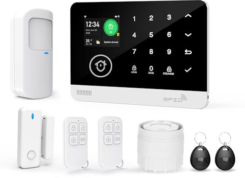 TUGARD Larmsystem, 4G/WiFi trådlösa säkerhetssatser för hemmet med dörr/fönstersensor, Tuya APP-varningar, 24/7 professionell övervakning, fungerar med Alexa och Google (8 st)